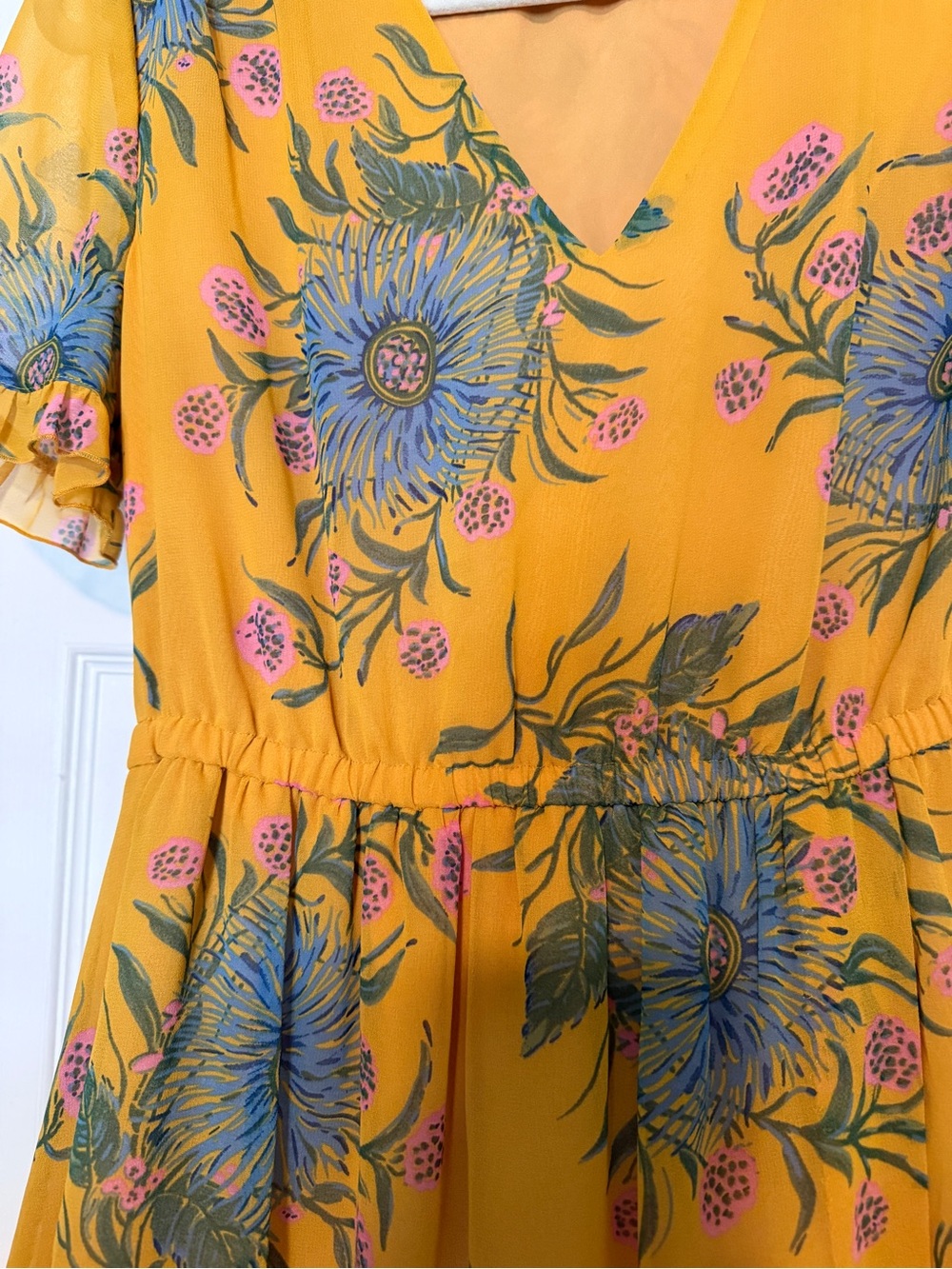 Madewell Mustard Yellow Floral V-Neck Dress - Picture 3 of 6